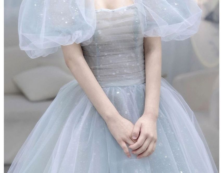 Evening Gown Glitter Square-Neck A-Line