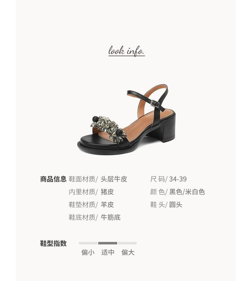 Block-Heel Genuine Leather Embellished Sandals