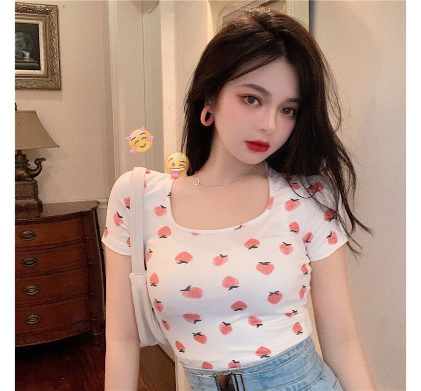 T-Shirt Print Strawberry Short-Sleeve