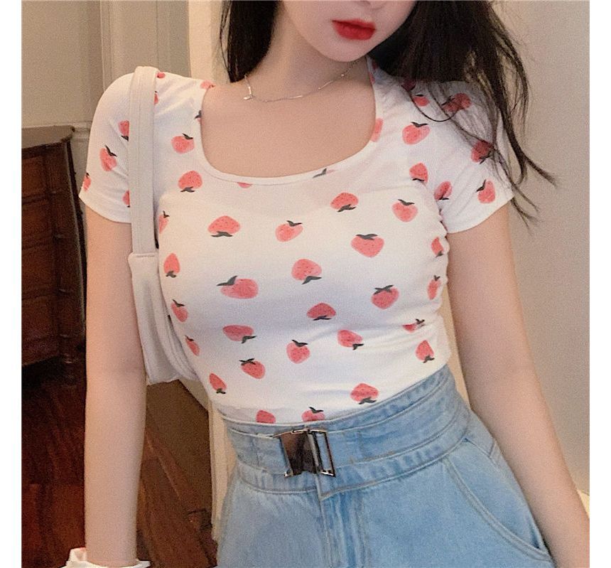 T-Shirt Print Strawberry Short-Sleeve