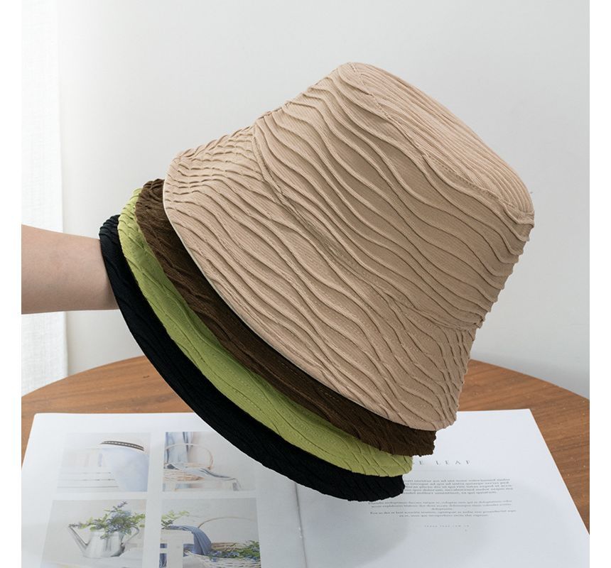 Reversible Hat Wavy Texture Plain Bucket