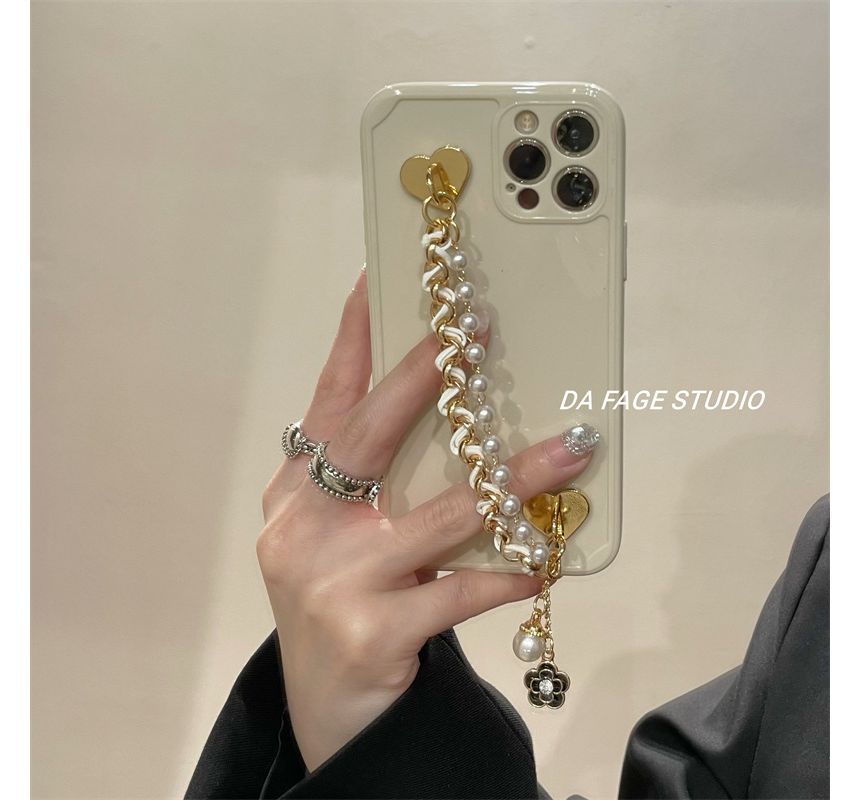 Phone Chain Faux Flower Pearl Case