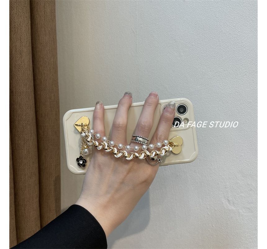 Phone Chain Faux Flower Pearl Case