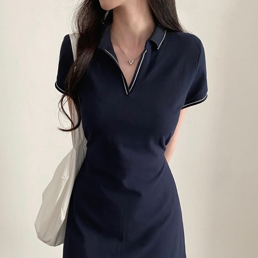 Short-Sleeve Contrast Stitching Polo Dress