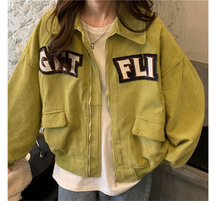 Letter Applique Shirt Jacket