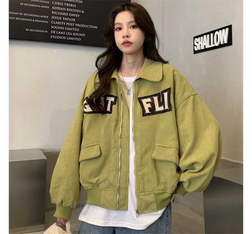 Letter Applique Shirt Jacket