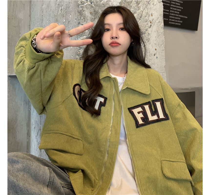 Letter Applique Shirt Jacket