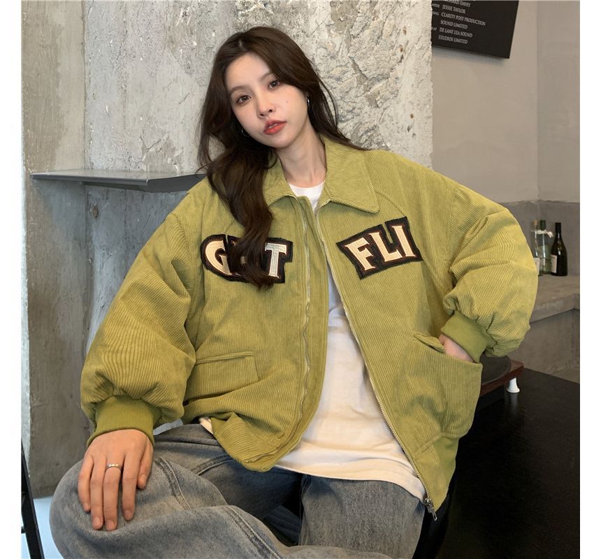 Letter Applique Shirt Jacket