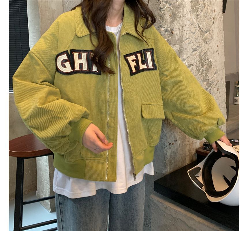 Letter Applique Shirt Jacket