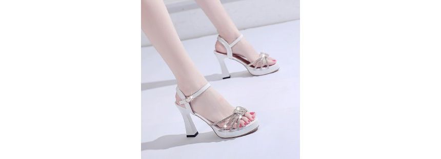 Platform Rhinestone Chunky-Heel Sandals