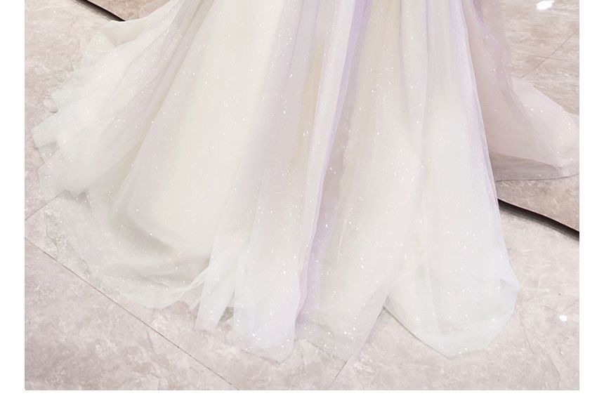 Gown Sweetheart Rhinestone Neckline A-Line Gradient Spaghetti Evening Strap Mesh