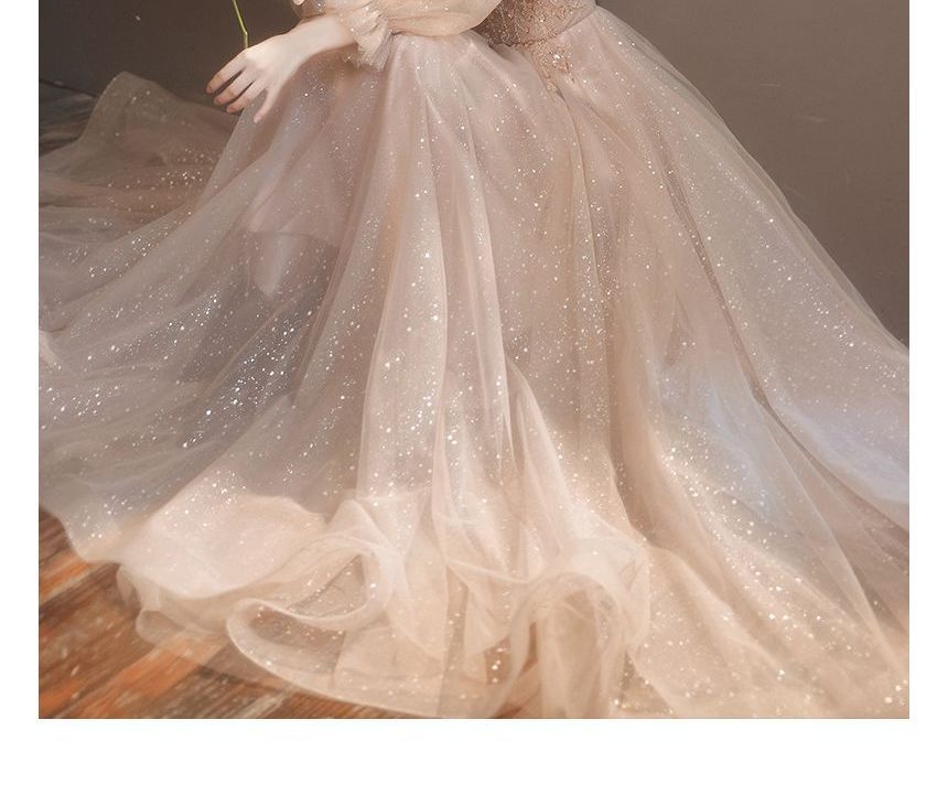 Embellished Neck Dress Mesh (Various Glitter Cocktail Square Designs) Long-Sleeve