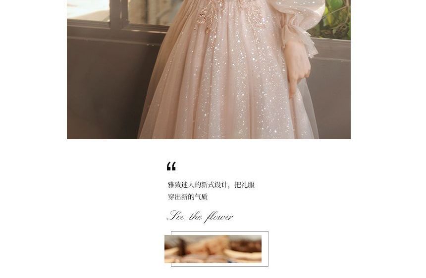 Embellished Neck Dress Mesh (Various Glitter Cocktail Square Designs) Long-Sleeve