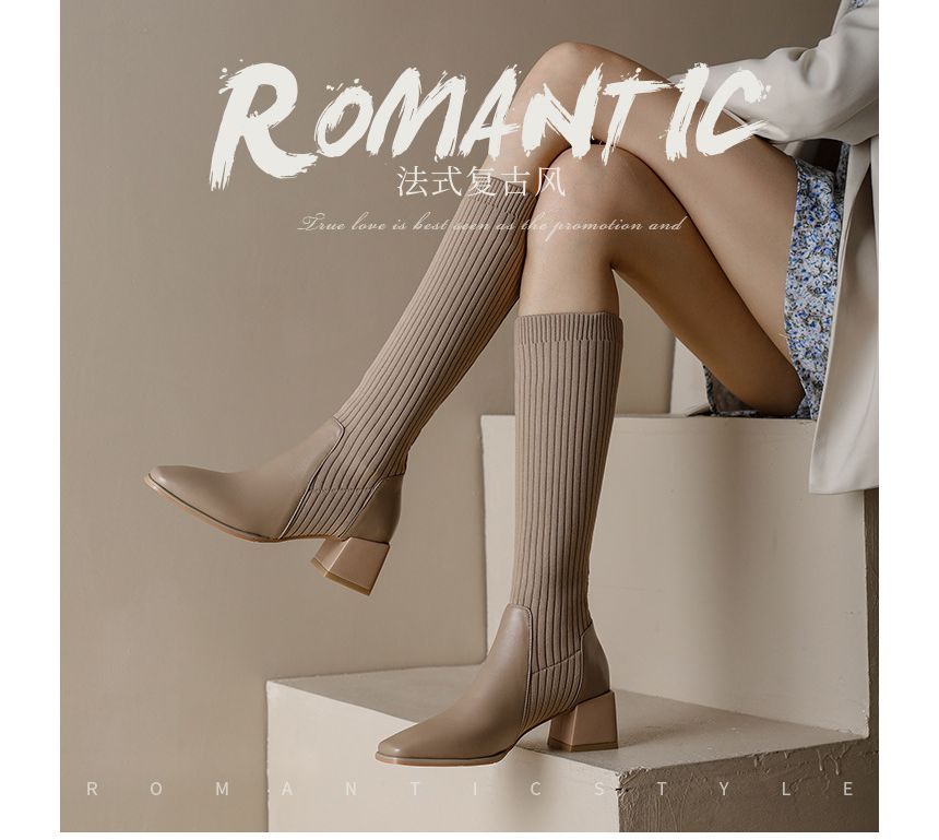 Boots Knit Tall Block Heel