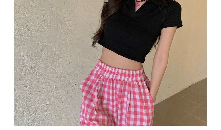 Plain Crop Short-Sleeve Polo Top