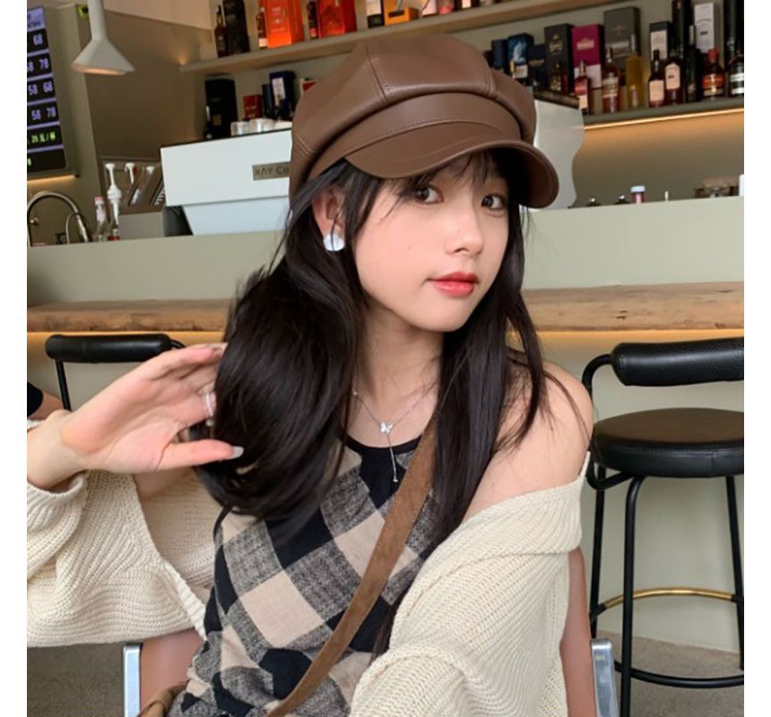 Cap Newsboy Faux Leather