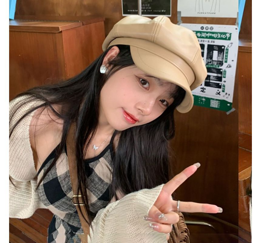 Cap Newsboy Faux Leather