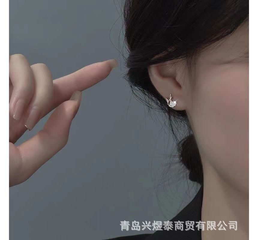 Alloy Rhinestone Earring Leaf