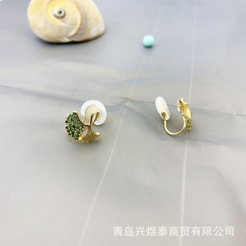Alloy Rhinestone Earring Leaf