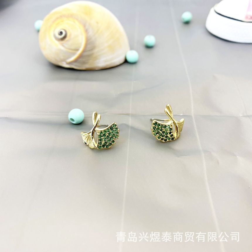 Alloy Rhinestone Earring Leaf
