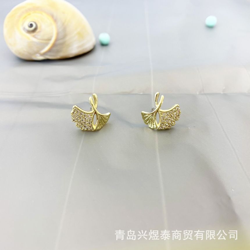 Alloy Rhinestone Earring Leaf