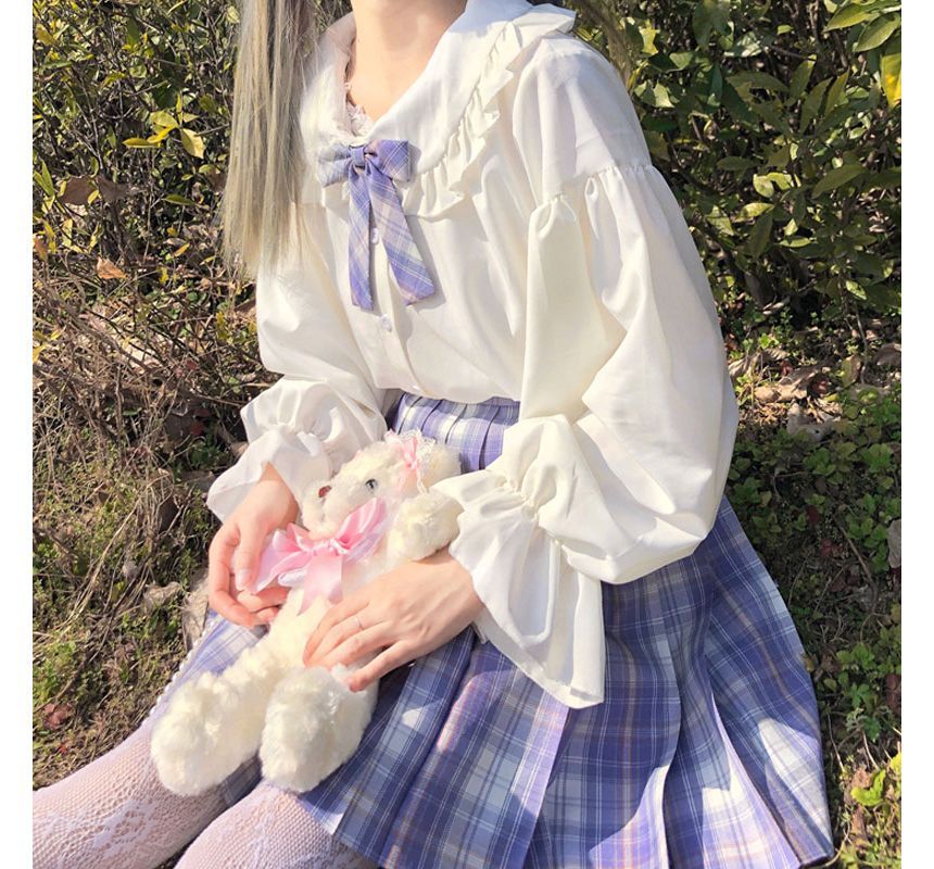 Chemisier boutonné à manches longues et bordure à volants