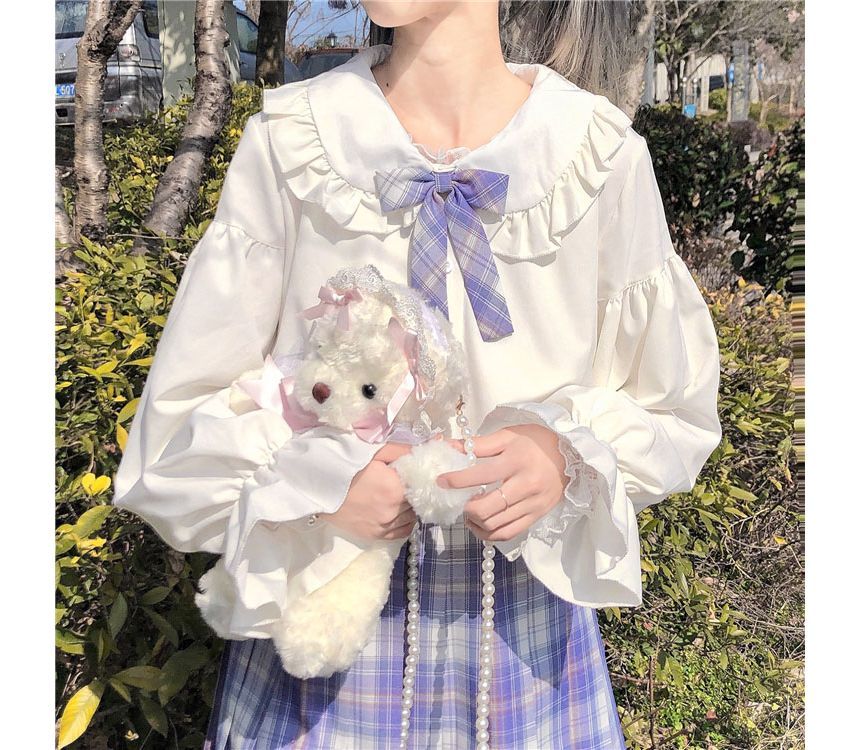 Chemisier boutonné à manches longues et bordure à volants