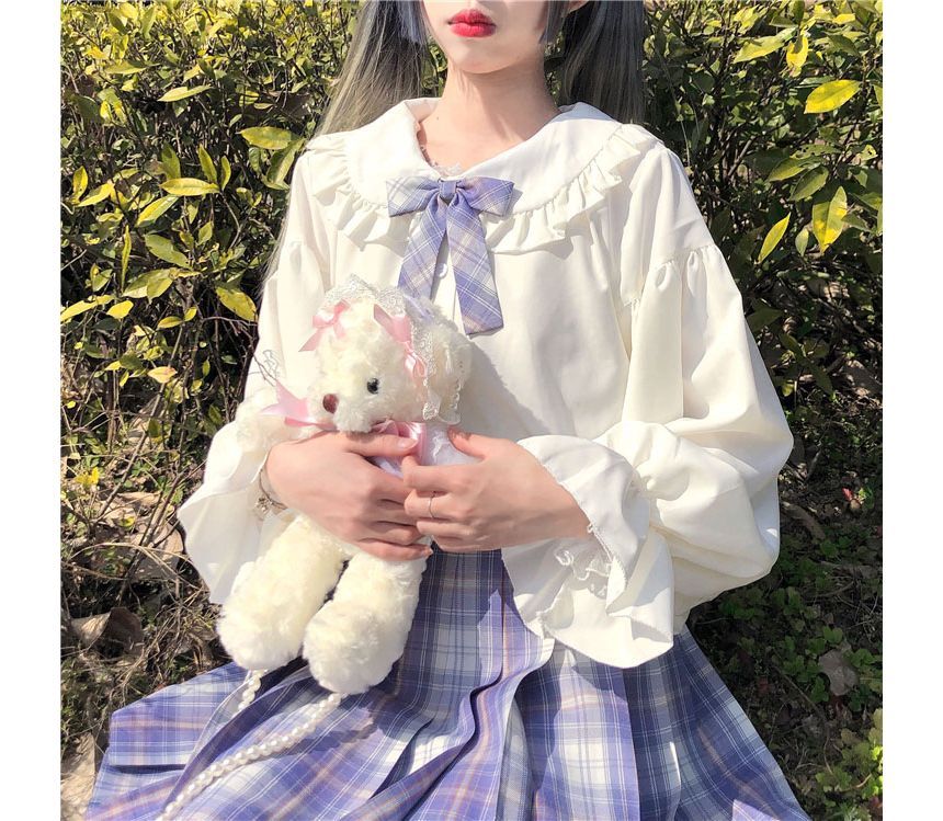 Chemisier boutonné à manches longues et bordure à volants