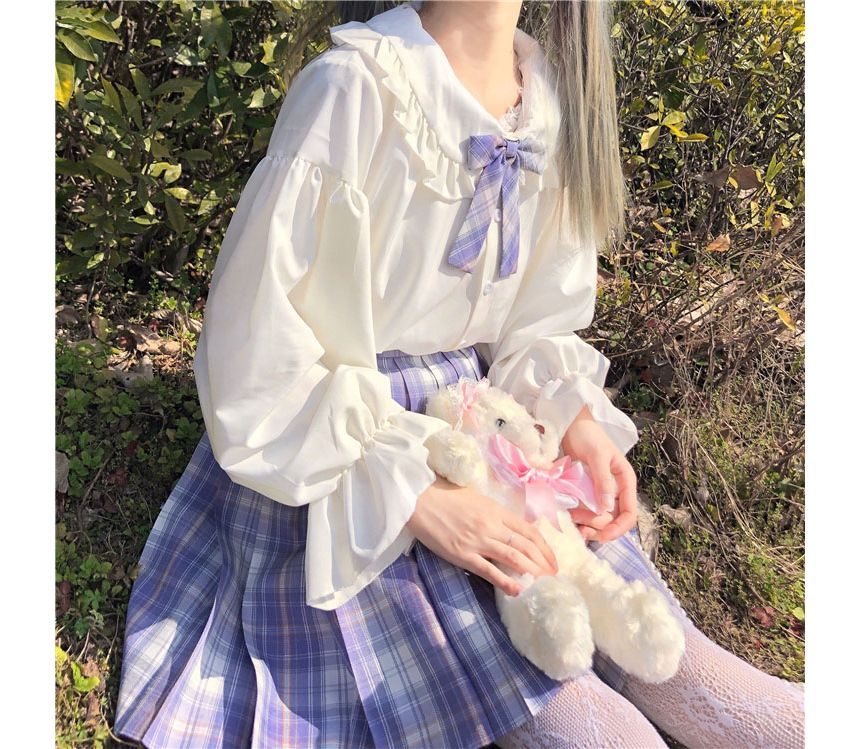 Chemisier boutonné à manches longues et bordure à volants