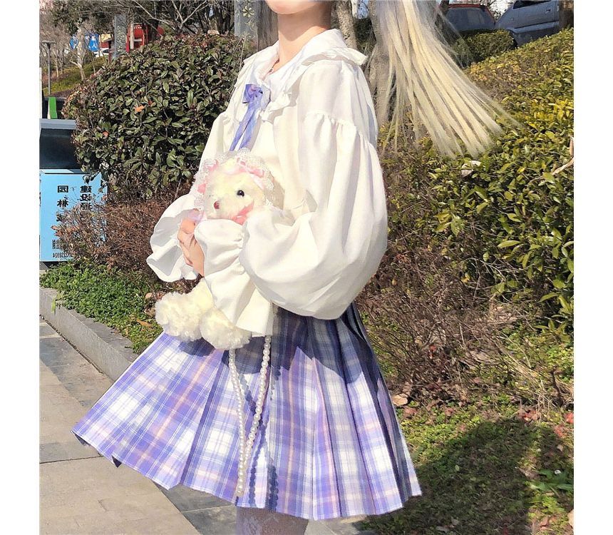 Chemisier boutonné à manches longues et bordure à volants