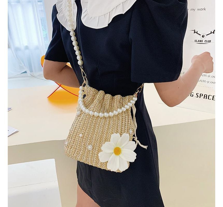 Bag Strap Faux Woven Bucket Pearl
