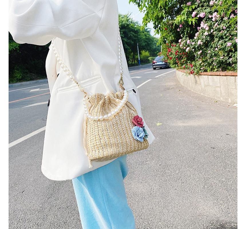 Bag Strap Faux Woven Bucket Pearl