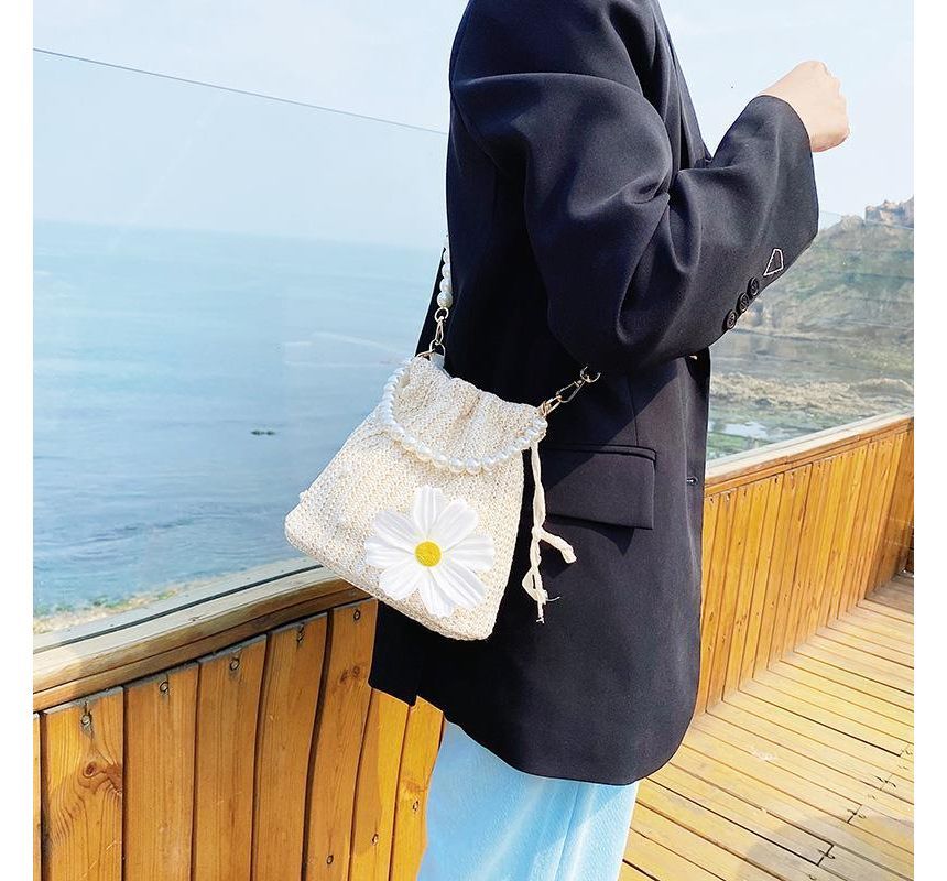 Bag Strap Faux Woven Bucket Pearl