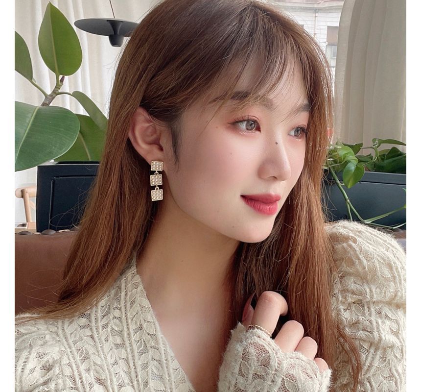 Faux Pearl Square Earring Alloy Dangle