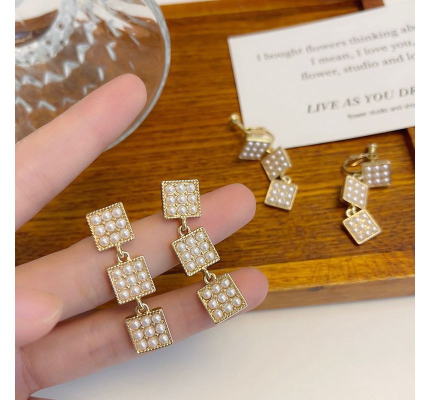 Faux Pearl Square Earring Alloy Dangle