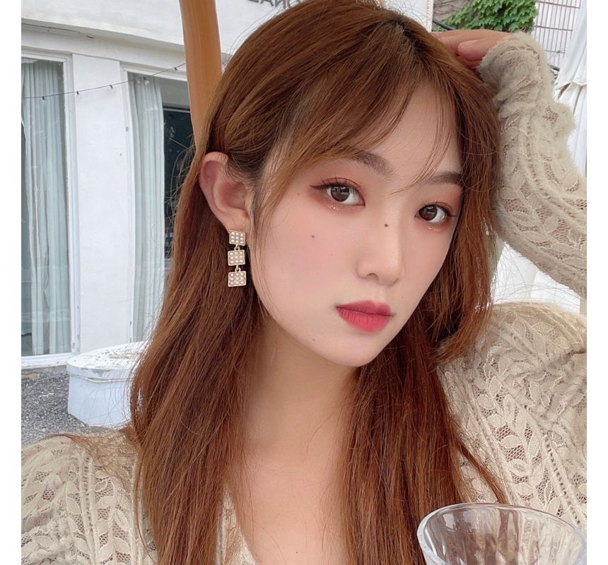 Faux Pearl Square Earring Alloy Dangle