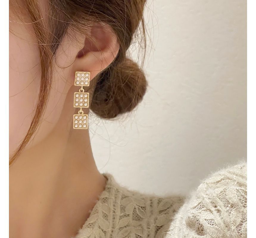 Faux Pearl Square Earring Alloy Dangle