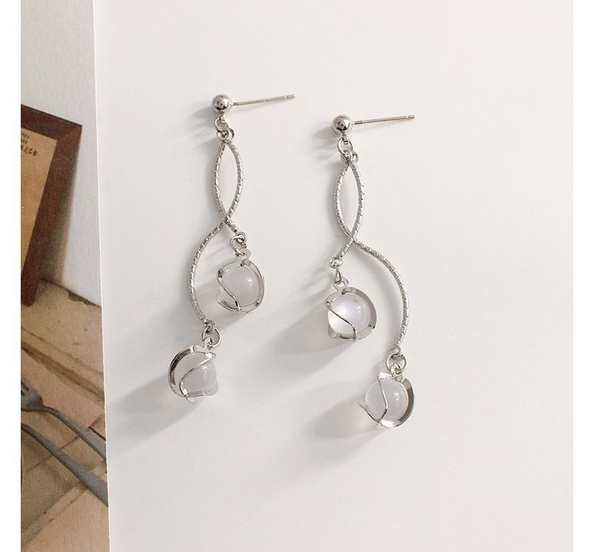 Alloy Eye Earring Faux Fringed Stone Cat