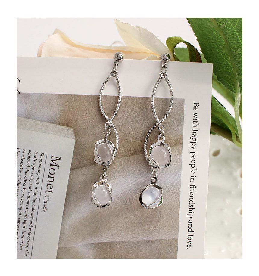 Alloy Eye Earring Faux Fringed Stone Cat