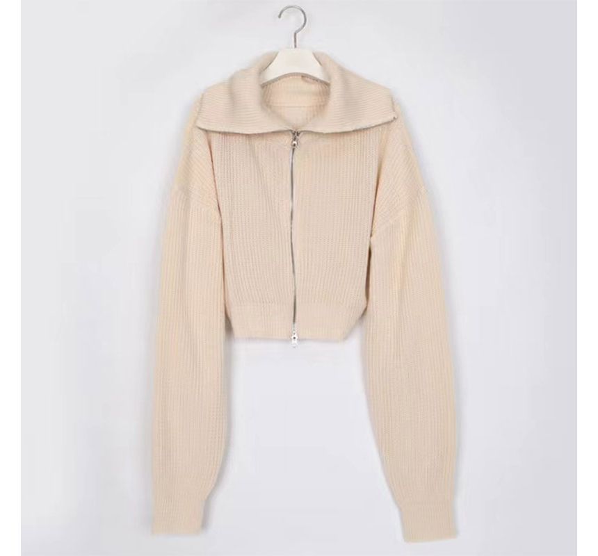 Plain Zip Cropped Cardigan