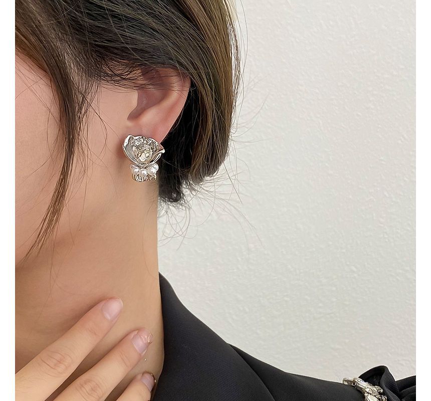 Earring Rhinestone Flower Alloy