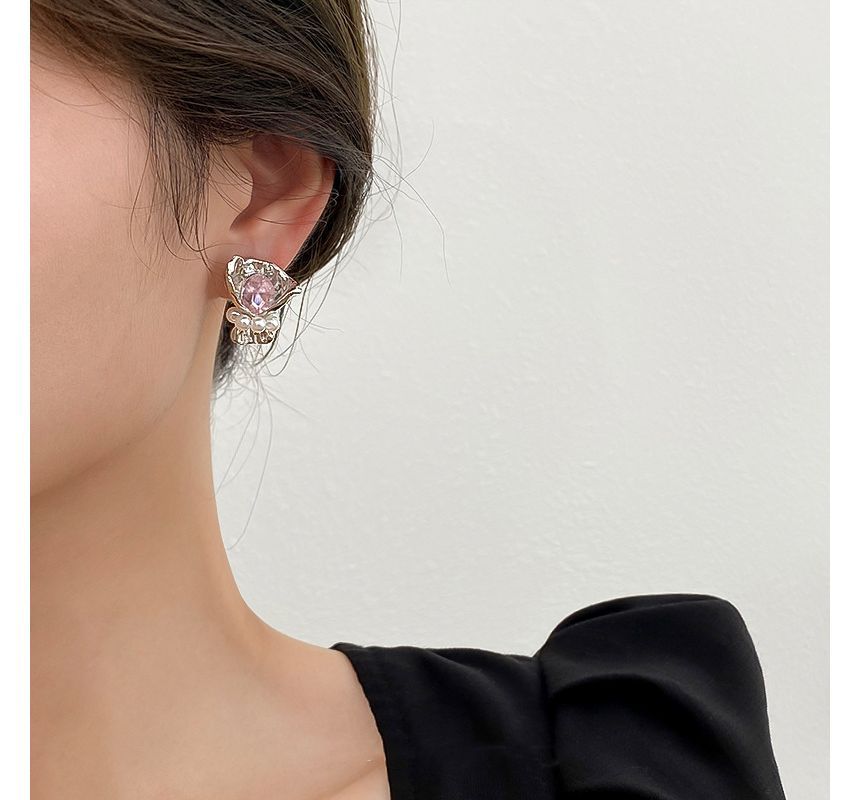 Earring Rhinestone Flower Alloy