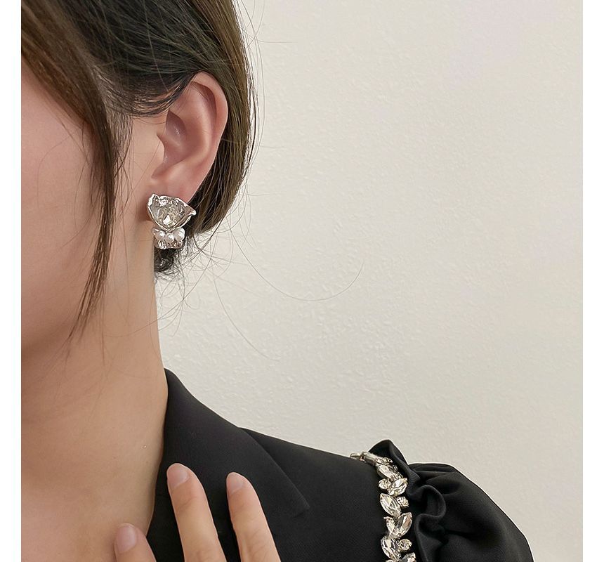 Earring Rhinestone Flower Alloy