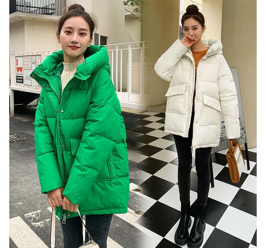 Hooded Plain Padded Coat