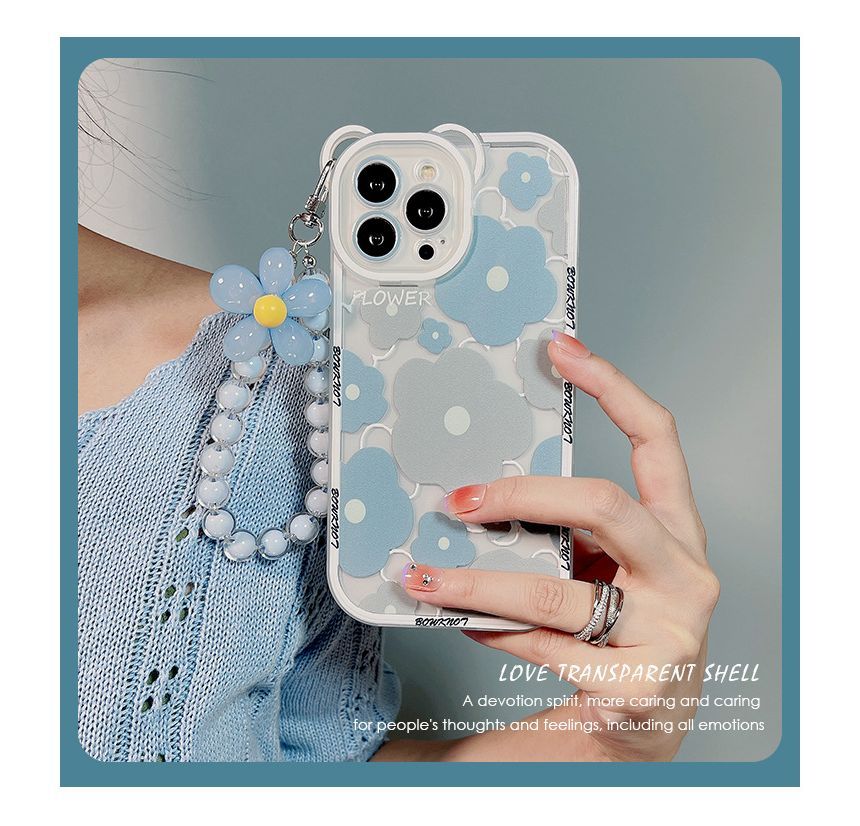 Transparent Chain Phone Flower Case Bead