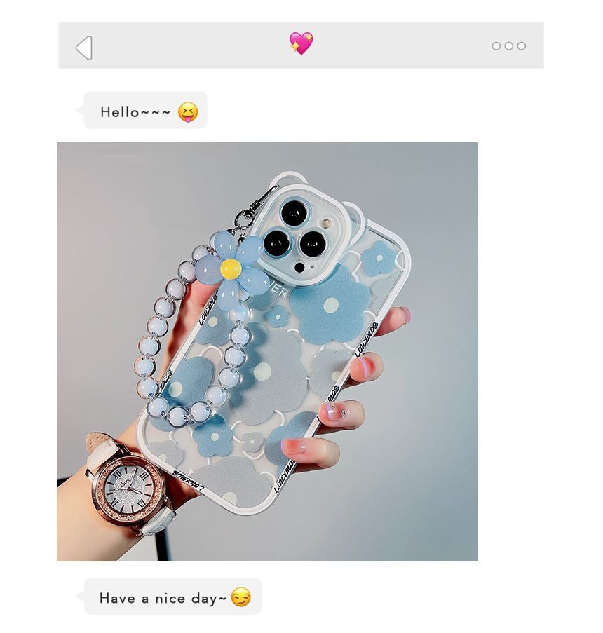Transparent Chain Phone Flower Case Bead