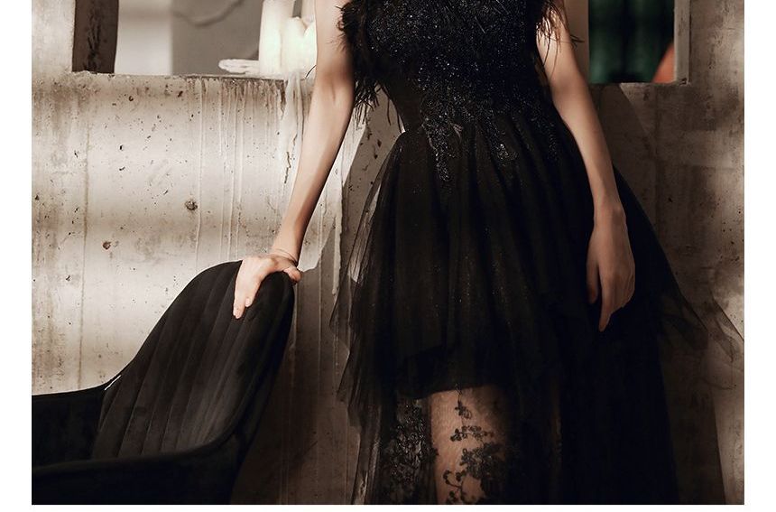 Evening Trim Sequined A-Line Fluffy Gown Strapless