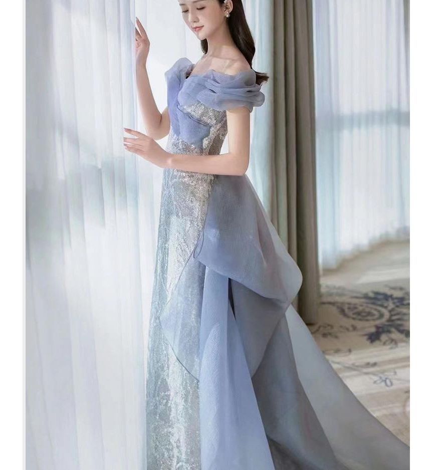 Off-Shoulder Paneled Gown Mermaid Evening Lace