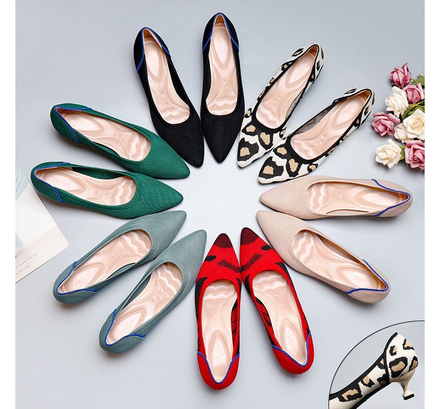 Pointy-Toe Kitten Knit Pumps Heel