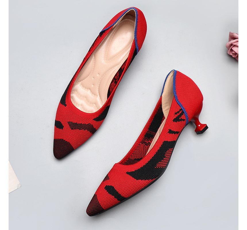 Pointy-Toe Kitten Knit Pumps Heel
